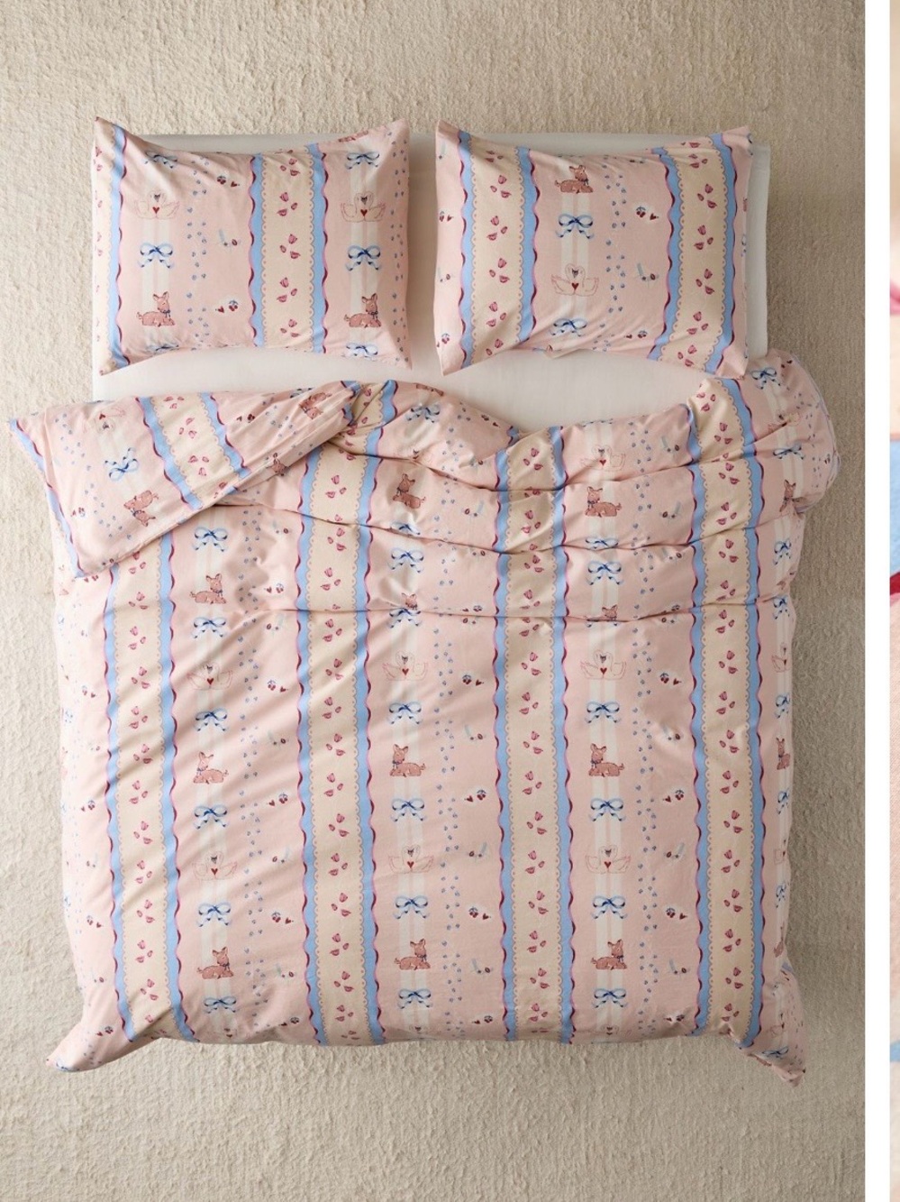 Urban Outfitters Molly Cozy Pink Striped Floral & Bow Cotton duvet Set